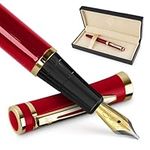 Wordsworth & Black Fountain Pen Set, 18K Gilded Broad Nib, Includes 24 Pack Ink Cartridges, Ink Refill Converter & Gift Box, Gold Finish, Calligraphy, [Crimson Red], Perfect for Men & Women