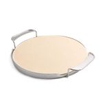 Onlyfire φ33.52cm Pizza Stone with handle bracket for Pizza Oven, Gas Grill, Charcoal Grill, Kamado, Fits Weber Gourmet BBQ System