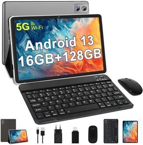 WOZIFAN Tablette 10 Pouces Android 13 Tablette Tactile, 16GB RAM+128GB ROM (TF 1TB), Octa-Core 2.0 Ghz 5G WiFi, 13MP+5MP/GMS/GPS/8000mAh/Bluetooth 5.0, Tablette avec Clavier et Souris -Gris