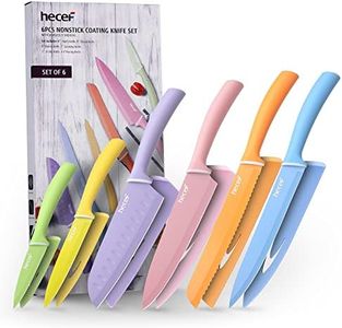 hecef Couteaux de Cuisine Coloré - 6 Pièces Set Couteau Cuisine Professionnels en Acier Inoxydable - Couteau Antiadhésif avec Couvercle de Protection (Arc-en-ciel)