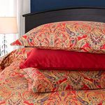 Classical Paisley Duvet Cover 3pc Set Bohemian Bedding Boteh Damask Medallion 400TC Egyptian Cotton Sateen Luxury European Traditional Style Bed Linen (Red Gold, King)