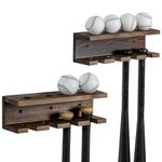 MyGift Wall-Mounted Burnt Wood Baseball Bat Rack and Ball Storage Shelf, Set of 2