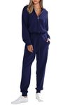 PRETTYGARDEN Women's 2 Piece Sweater Set Pullover Zip Up Sweatshirt Jogger Sweatpants Tracksuit Casual Outfit (Dark Blue,Medium)