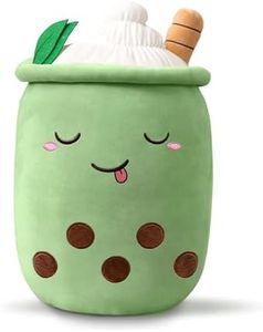 9.5inch Boba Plush Pearl Milk Tea Cup Plushie Pillow Cute Cartoon Bubble Stuffed Toy with Suction Tubes for Girls Kids (Green)