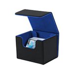 Mcbazel Deck Box for MTG Cards,Card Deck Box Fits 100+ Single Sleeved Cards, Card Deck Holder for TCG cards,PU Leather Deck Box Storage Case,Black&Blue