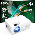 Mini Projector, 2023 Projector with WiFi and Bluetooth, 9000 Lux Movie Projector, 1080P Full HD Supported Outdoor Projector, Portable Projector Compatible with Smartphone HDMI USB AV AUX