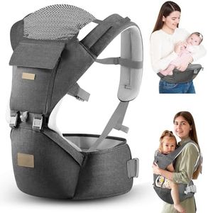 Epzia Baby Carrier with Hip Seat, Baby Carrier Newborn to Toddler, 6-in-1 Ways to Carry, All Seasons, Adjustable Baby Holder Carrier for Breastfeeding (Grey）