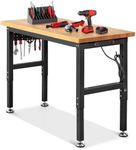 ENJOYWOOD Work Bench for Garage Workbench with Pegboard Adjustable Height Work Table for Shop Woodworking, 48 x 20 Heavy Duty Rubber Wood Top for Office, Home, Commercial