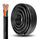 14 Gauge 6-Way Trailer Wire - Heavy Duty Copper Cable with PVC Jacket, 600V High Temperature Rated Wiring for RV, Trailer, and Truck Applications 50FT