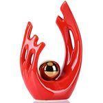 Red Modern Abstract Art Ceramic Statue and Sculpture,Red and Gold Home Decor Accents,Table Decoration for Living Room Office Dining Room Kitchen Cabinets Apartment Desktop Bookshelf Aesthetic Decor