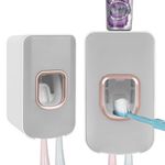2 Slot Toothbrush Holder and Toothpaste Dispenser Wall Mounted, Automatic Toothpaste Squeezer, 2 in 1 Tooth Brush Toothpaste Organizer for Shower (Light Grey)