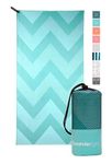 Wanderlight Microfiber Travel Towel – Quick Dry, Compact, Lightweight, Sand Free – Perfect for Beach, Camping, Backpacking, Sports, Gym, Yoga (Turquoise Chevron, Standard)