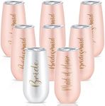 Lauwell Bridesmaid Wine Tumblers Set of 8, Bride Champagne Flute Maid of Honor Bride Mugs, 6 oz Stainless Steel Bridesmaid Proposal Gifts for Engagement Wedding Bachelorette Party Supplies (Pink)