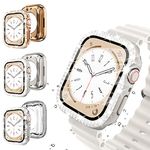 WINGLE 3pack Waterproof Bling Case Compatible for Apple Watch Series 8 7 41mm,Over 100 Crystal Diamond with Screen Protector,Front&Back Full Protective Bumper Cover for Women,Rose Gold/Starlight/Clear