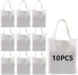 OKBA 10 pcs Sublimation Tote Bags,polyester tote bags for sublimation, DIY customization blank canvas tote bags 12.2 * 14.2 in (creamy white)