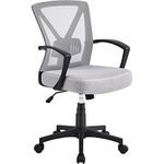 Yaheetech Office Desk Chair Executive Task Chair Mid-Back Computer Chair Ergonomic Swivel Mesh Chair with Armrest Adjustable Lumbar Support and Rolling Wheels for Study and Works, Light Grey