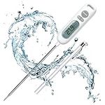 HORJOR Meat Instant Read Probe Waterproof Cooking 141mm for Kitchen Water Sugar Milk Coffee Steak Thermometer, Stainless Steel, White