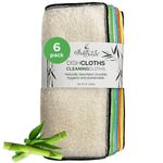 Whiffkitch Bamboo Dishcloths for Kitchen and Multi Surface Cleaning, 9"x9" 6pk Set, Reusable, Washable, Scrub-Non-Scratch, Absorbent, Quick Drying, Eco Friendly Rags, Household Essential Cloths