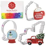 Ann Clark Cookie Cutters 3 Piece Winter Fun Set with Recipe Booklet, Snow globe, Truck with Tree and Coffee Mug by Flour Box Bakery