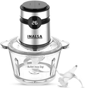 INALSA Electric Chopper For Kitchen With Digital Display|500 Watt Copper Motor|1.8 L Capacity Glass Bowl|Twin Blade Technology|2 Speed Settings|Onion,Vegetable Chopper,Meat Grinder (Bullet Inox Digi)