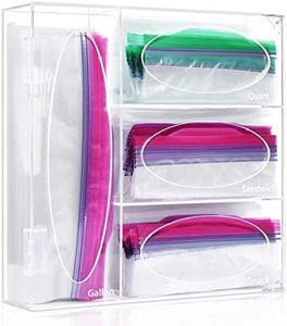 Ziplock Bag Storage Organizer for Kitchen Drawer, Acrylic Baggie Organizer, Zip Lock Bag Dispenser Holder for Gallon, Quart, Sandwich and Snack, Compatible with Ziploc, Solimo, Glad, Hefty,Great Value
