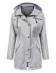 LOMON Raincoat Women Waterproof Long Hooded Trench Coats Lined Windbreaker Travel Jacket Gray S