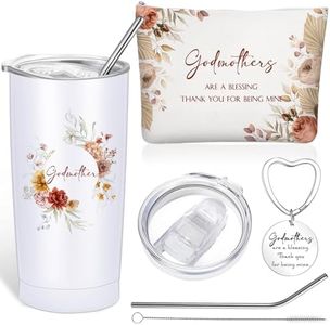 Sieral 3 Pcs Godmother Proposal Gifts Set Including 20 oz Godmother Tumbler and Godmother Makeup Bag Keychain for Christmas Godmother Gift Ideas(Boho Flowers)