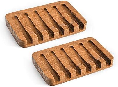 SUBEKYU Wooden Soap Dishes for Bathroom/Shower, Bar Soap Holder with Self Draining Tray, Natural Waterfall Drain Soap Saver, Teak (2P)