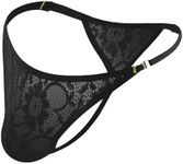JOCKLAND Mens Lace Thong Sexy Low Rise T-back G-string with Adjustable Stretch Waistband Comfortable Men's Thong Underwear Black