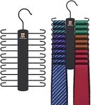 ZEDODIER Tie Hanger with 20 Hooks, Space Saving Necktie Organizer for Men, Large Capacity Tie and Belt Wooden Hanger for Closet, Black