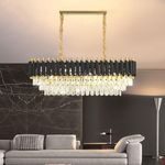 SINOMAN Modern Crystal Chandeliers Gold Black Crystal Chandeliers Round Crystal Chandelier Ceiling Light Fixture Crystal Pendant Light Living Room (Inbuilt Led) (Dia:32 * 12inch (Rectangle))