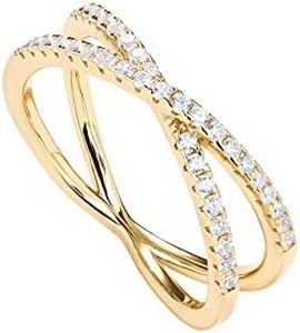 PAVOI 14K Gold Plated X Ring CZ Simulated Diamond Criss Cross Ring (7, Yellow)