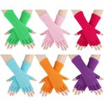 Geyoga 6 Pairs Unisex Half Finger Gloves Warm Stretchy Knit Fingerless Gloves 8.6 Inches Soft Gloves for Women Men, Elegant Color, as show