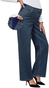 OUGES Womens Stretchy Maternity Jeans Loose Fit Straight Leg High Waist Denim Wide Leg Business Casual Work Pants Pregnancy Must Haves Mom Jeans Trendy Maternity Clothes with Pockets(Vintage Blue,XL)