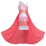 GRACE KARIN Girls Sparkly Sequin Princess Dresses One Shoulder Prom Party Dresses for 9-10 Years Pink Gradient