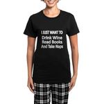 CafePress I Just Want to Drink Wine,Read Books and Take Nap Womens Novelty Cotton Pyjama Set, Comfortable PJ Sleepwear