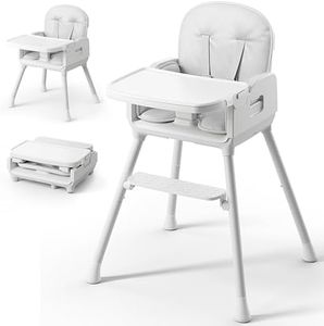 Obee Odee 3-in-1 Portable Baby High Chair for Babies and Toddlers, Convertible Easy Clean Infant Foldable Highchair with Adjustable Legs & Dishwasher Safe Tray, Grey