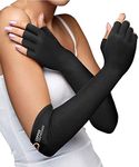 Copper Compression Long Arthritis Pain Relief Gloves - Copper Infused Orthopedic Fingerless Hand Brace for Women, Men - Carpal Tunnel, Computer Typing, RSI, Support Hands, Wrist, Arms - 1 Pair - SM