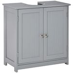 kleankin 60x60cm Under-Sink Storage Cabinet w/Adjustable Shelf Handles Drain Hole Bathroom Cabinet Space Saver Organizer Grey