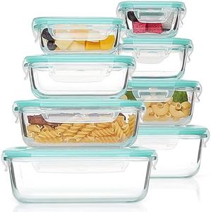 Vtopmart 8 Pack Glass Food Storage Containers, Meal Prep Containers, Airtight Glass Lunch Boxes with Leak Proof Locking Lids, for Microwave, Oven, Freezer and Dishwasher