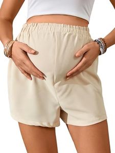OYOANGLE Maternity Shorts High Elastic Waist Wide Leg Shorts Pregnancy Solid Comfy Loose Fit Casual Shorts Khaki Medium