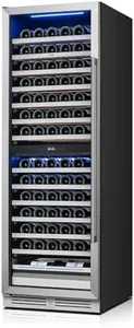 Yeego 24 Inch Wine Fridge Cooler - 154 Bottles Dual Zone Wine Cooler with Glass Door, 40-65℉ Built-In or Freestanding Wine Refrigerator with Lock and 2 Color LED for Kitchen Bar Office (Left-Hinged)