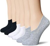 BERING Thin No Show Socks Womens 6 Pairs Non Slip Cotton Low Rise Ankle Footies Socks for Flats Sneakers Slip On, Size 6-9, Black/White/Grey