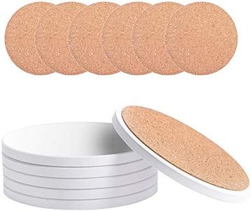 HooAMI Sublimation Blanks Coaster for Drinks, Absorbent Ceramic Stone Coaster Set with Cork Backing Pads, Heat Transfer Cup Coasters for Home Decor,Set of 6 (Round)