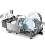 kingrack Dish Drainer, Stainless Steel Dish Rack, Dish Drying Rack with Anti-Rust Frame, Optional 2 Direction Spout Drain Board Design, Removable 4 Compartment Utensil Holder for Kitchen