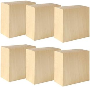 6 Pack Unfinished Wood Blocks for Crafting, 4x4x2 Inch Squares Basswood Blocks for Carving, Wood Blocks for Crafts, Basswood Carving Blocks for Class, Home DIY