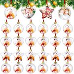 24 Pcs Christmas Photo Ornament Ball Clear Picture Frame Ornament Christmas Decorative Hanging Ornament DIY Christmas Star Oblate Round Heart Photo Baubles for Xmas Tree(Round, Heart, Star, Oblate)