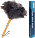 Genuine Ostrich Feather Duster, 16 inch Gray Ostrich Feather Duster with Wood Handle, Reusable Car Dusters, Eco-Friendly Handheld Cleaning Dusters for Home, Office and Kitchen