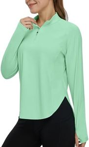 TBMPOY Women's UPF 50+ Sun Shirt Quarter Zipper UV SPF Sun Protection Clothing Long Sleeve Hiking Outdoor, Light Green, Large