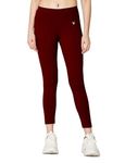 VSTAR Women Ankle Length Stretchable Wine red Leggings with Secured Side Pocket